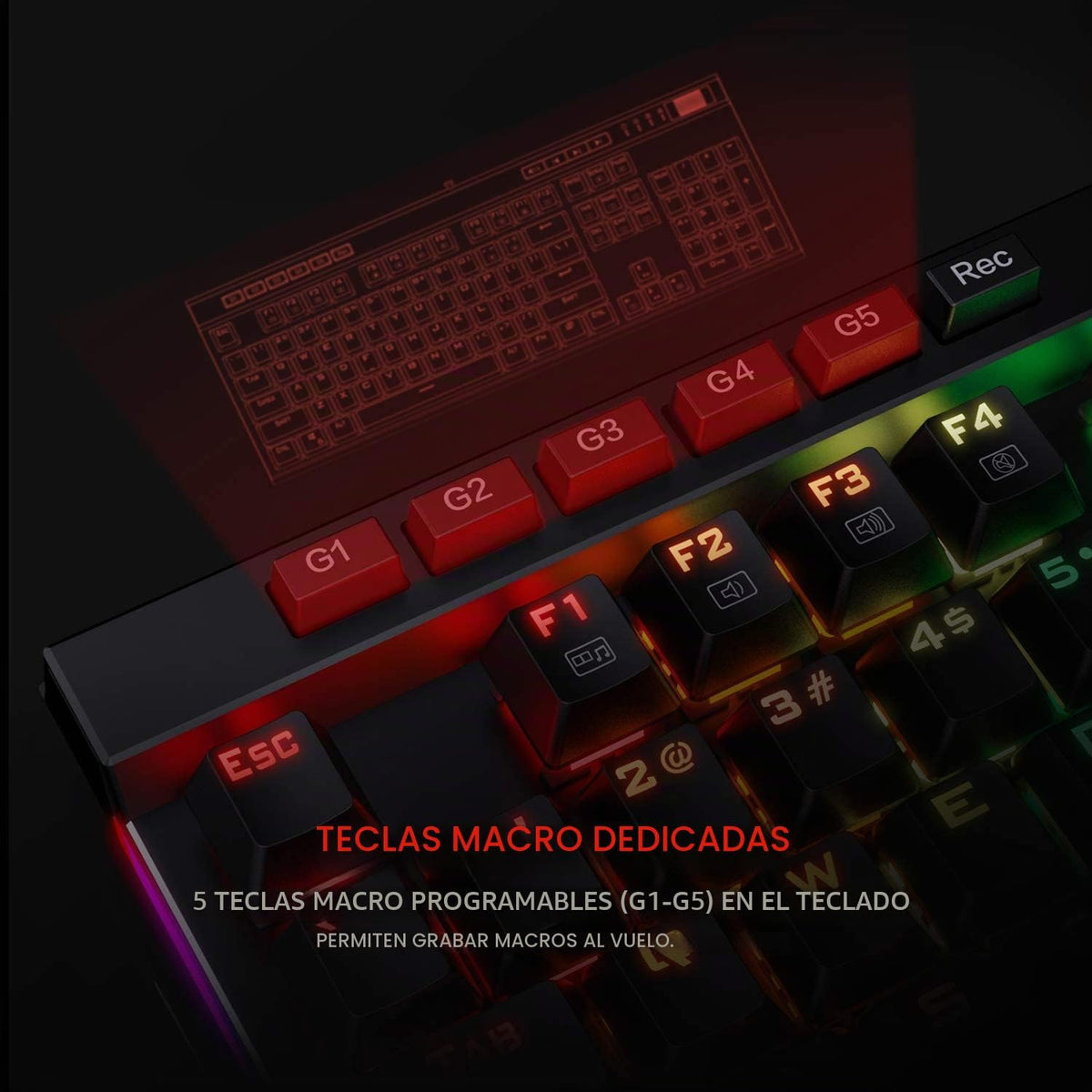 Redragon K580 Teclado mecánico para juegos RGB con cable, tecla mac...