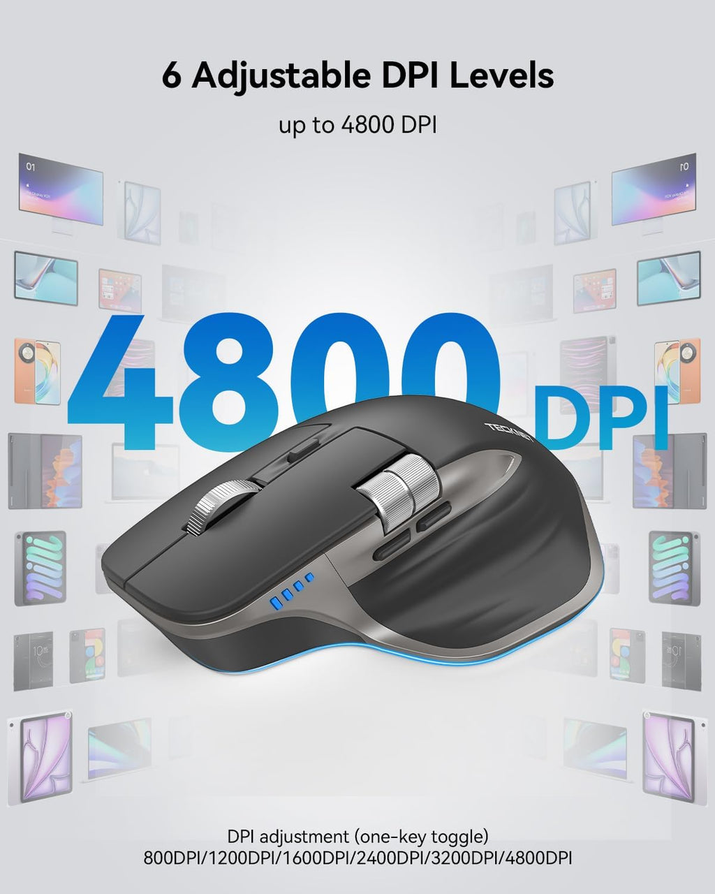 TECKNET Ratón inalámbrico, desplazamiento lateral Bluetooth recarga...