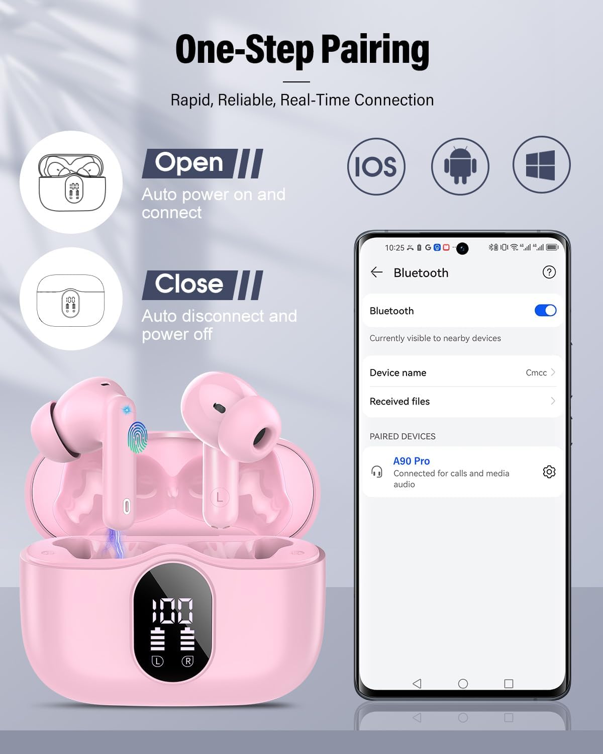 Auriculares inalámbricos, Bluetooth 5.4 Auriculares estéreo y llama...