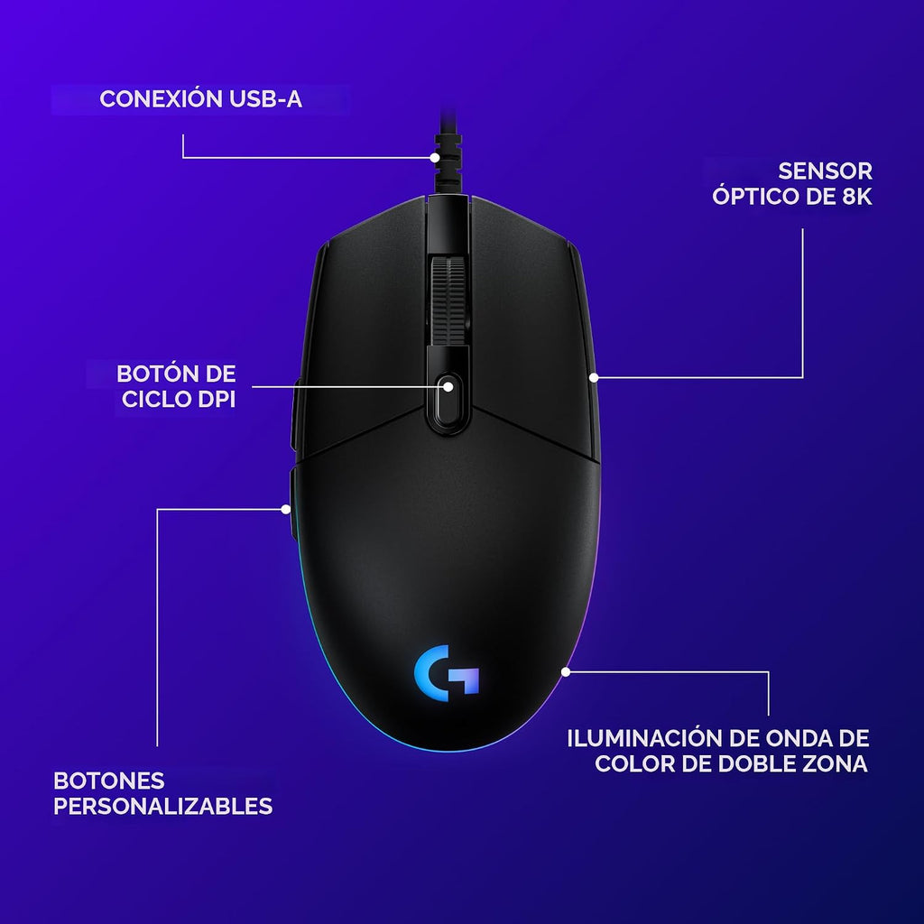 Logitech G203 Wired Gaming Mouse - Black | LIGHTSYNC RGB, memoria i...