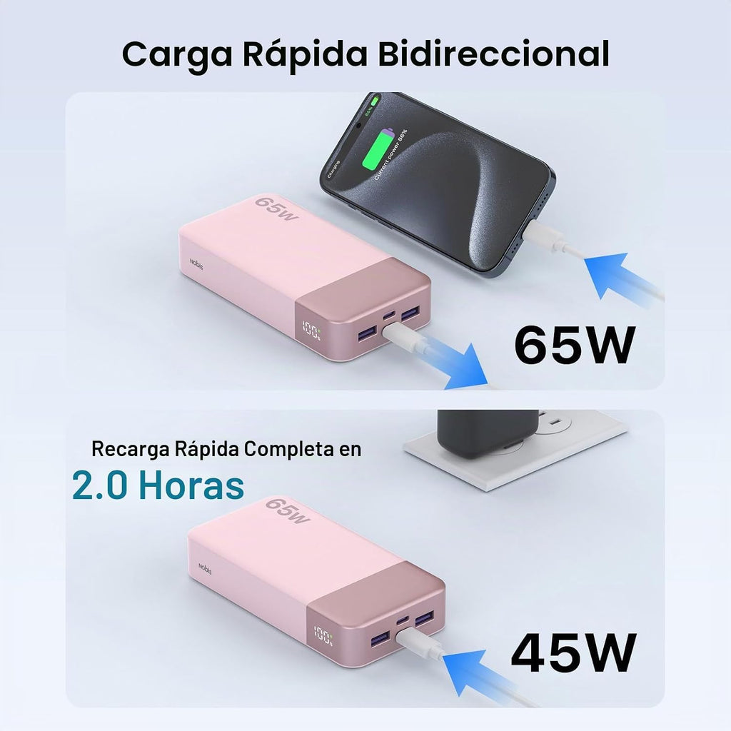 NOBIS Cargador portátil 20000mAh 65W Power Bank Carga rápida | Banc...
