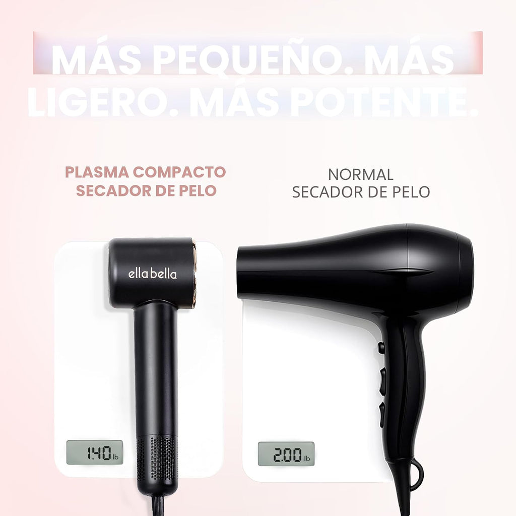 ELLA BELLA® Secador de Cabello de Plasma Compacto, Secador de Cabel...