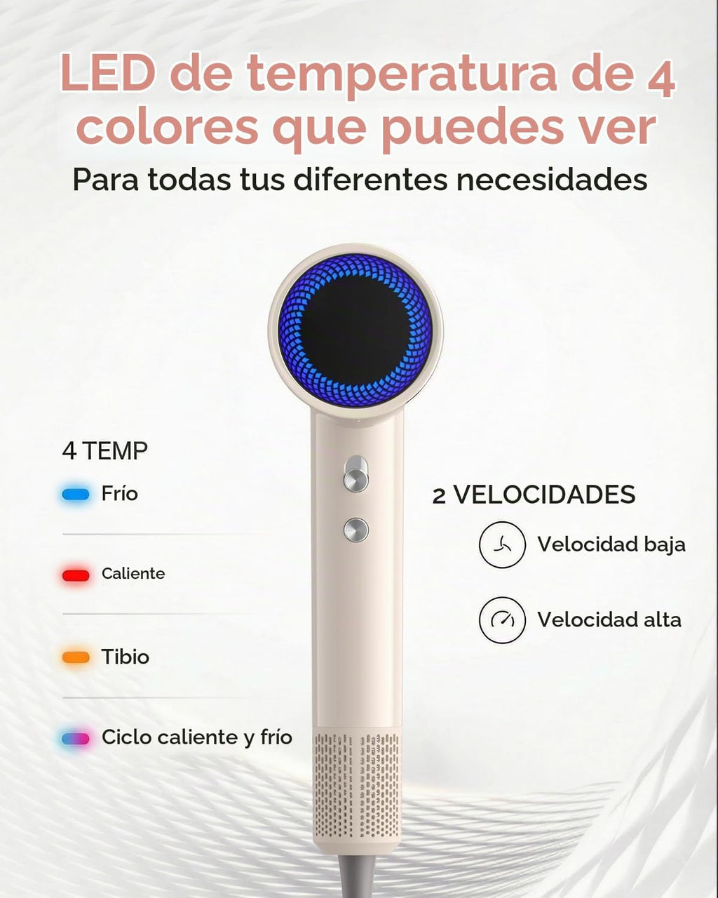 Secador de pelo iónico, secador de pelo con difusor, control inteli...