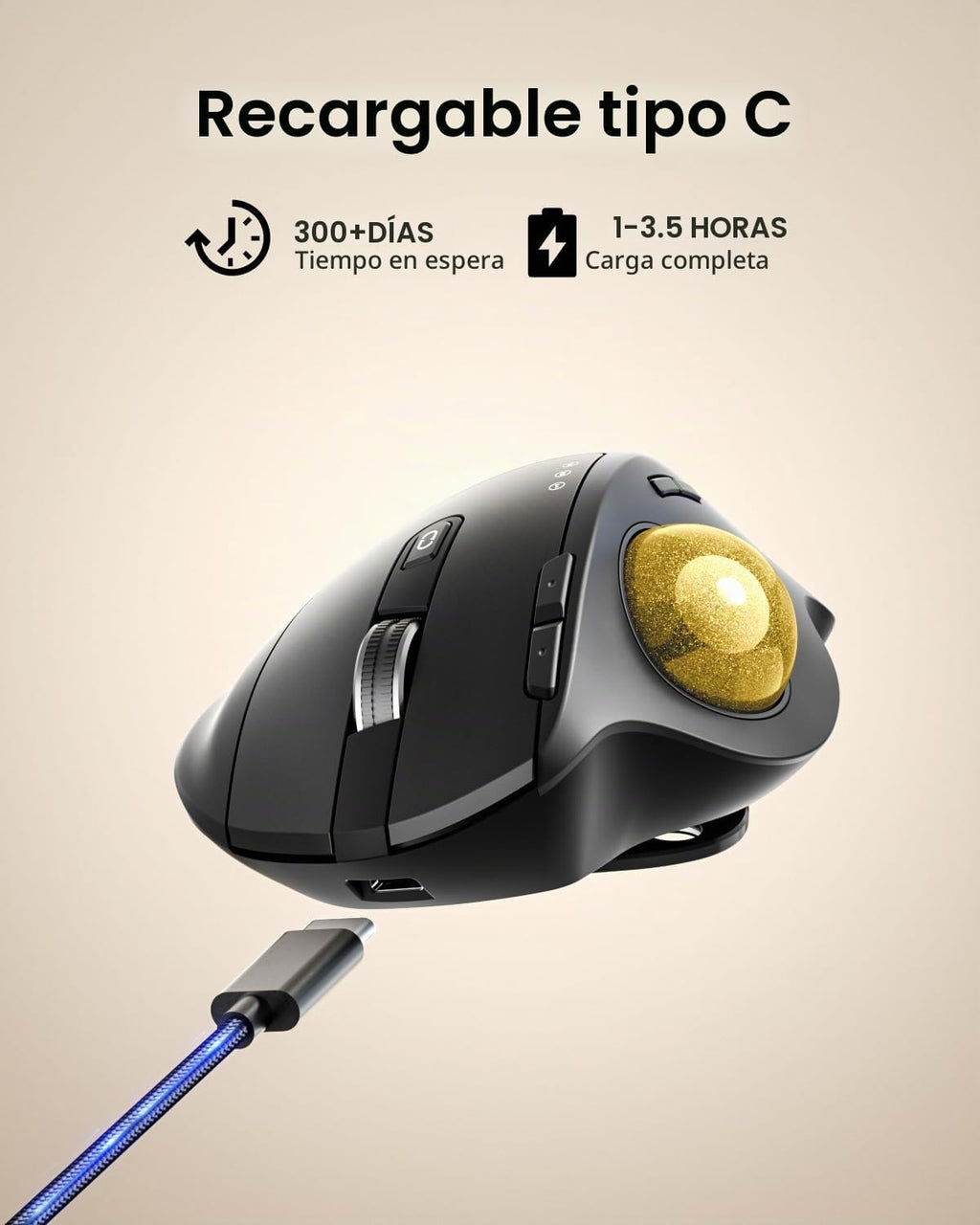 ProtoArc EM01 NL Ratón inalámbrico Trackball, control de pulgar rec...
