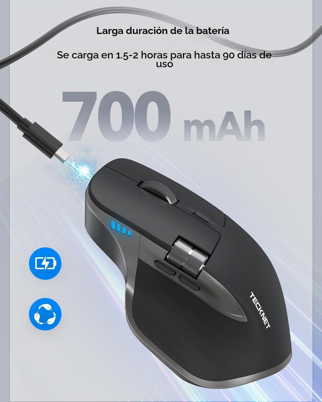 TECKNET Ratón inalámbrico, desplazamiento lateral Bluetooth recarga...