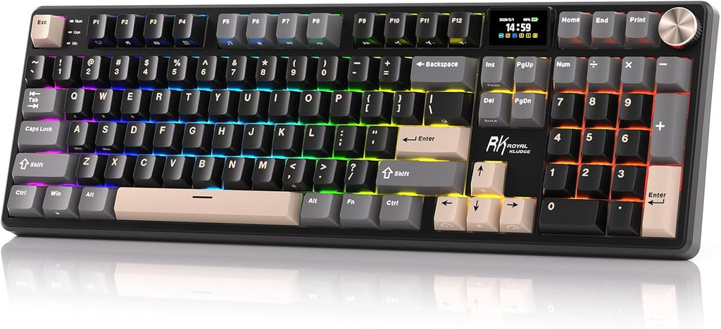 RK ROYAL KLUDGE Teclado mecánico inalámbrico S104 con pantalla y pe...