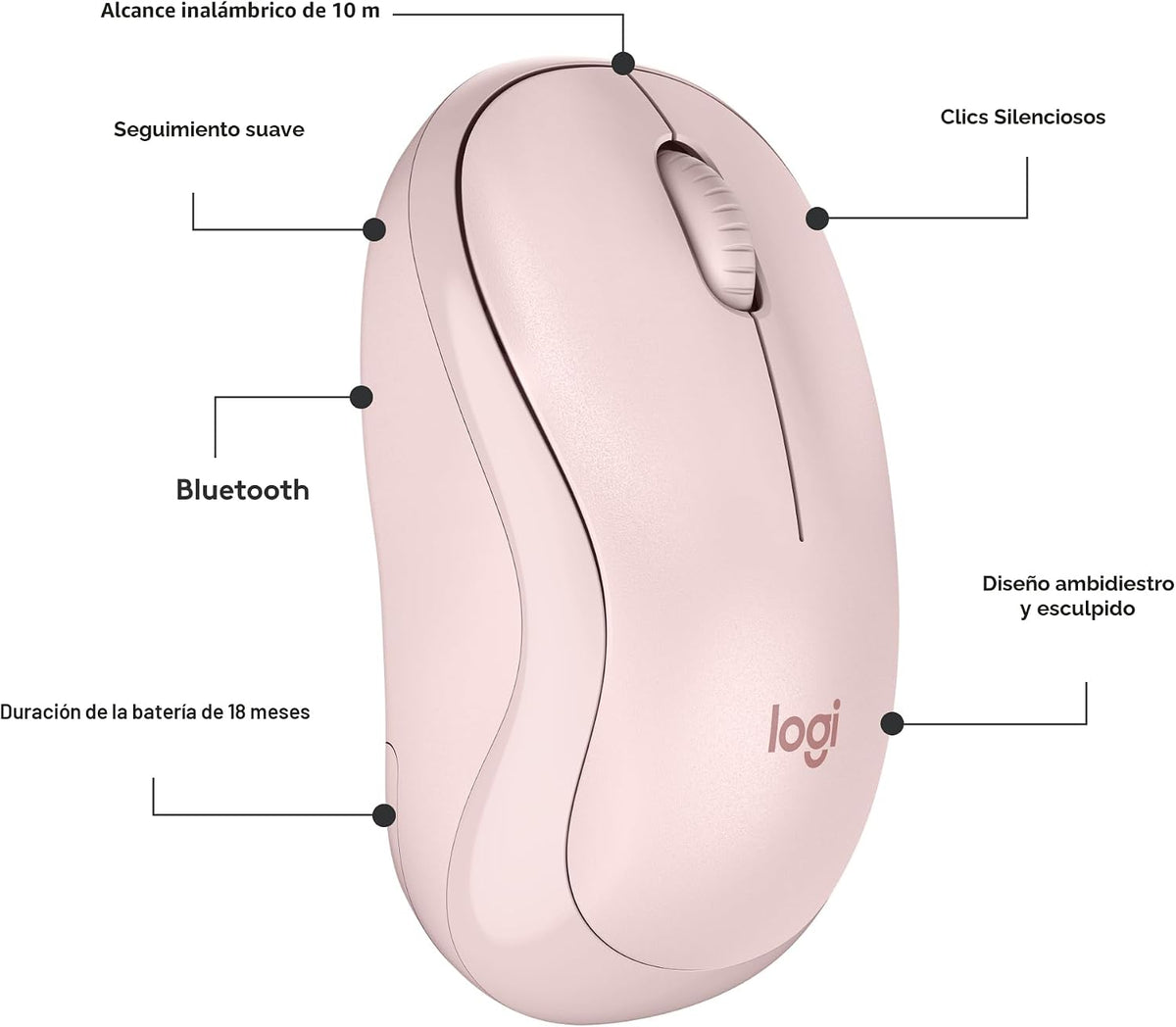 Logitech M240 Ratón Inalámbrico Bluetooth Silencioso Compacto - Ros...