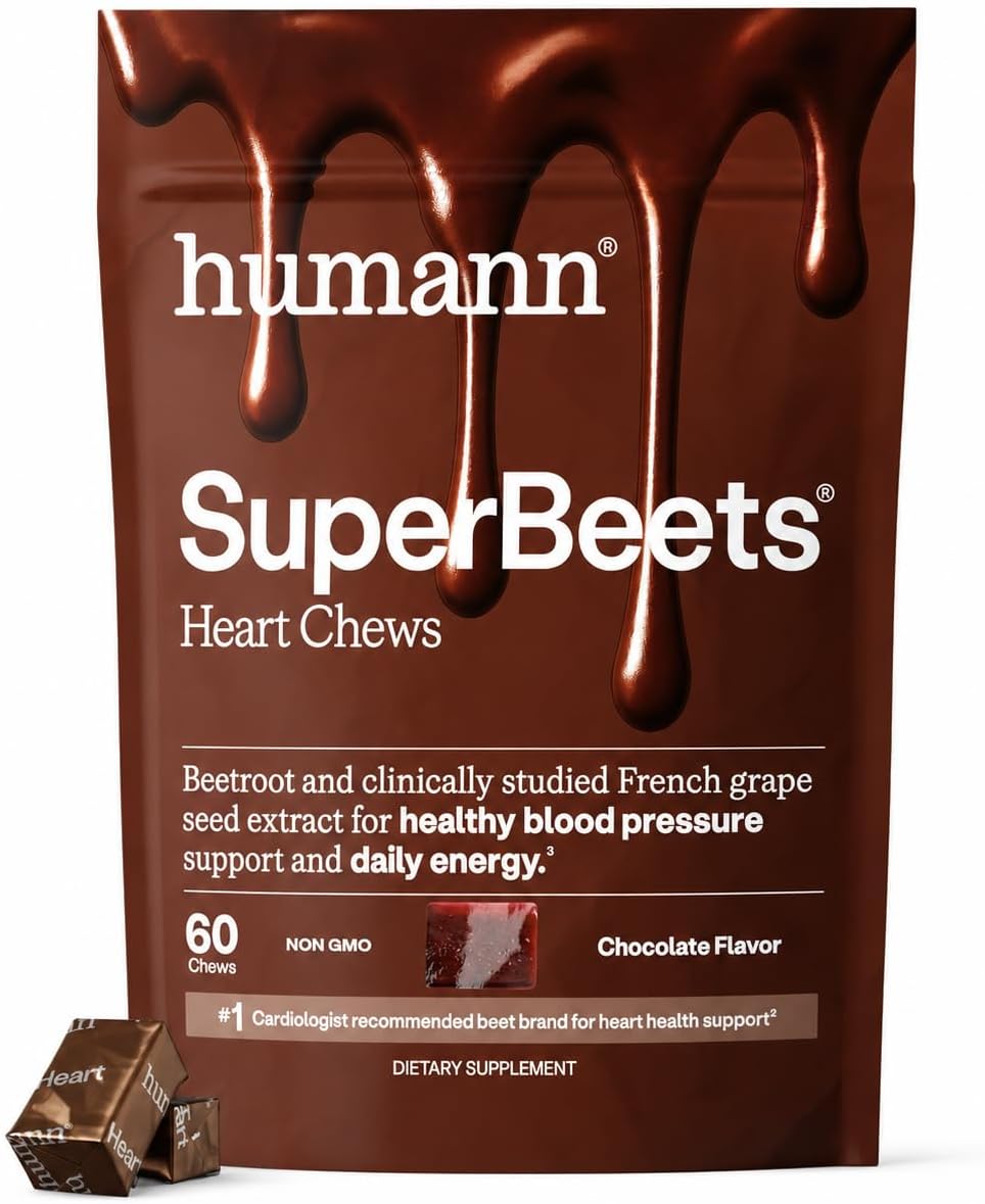 Humann SuperBeets - Masticables de corazón, soporte de óxido nítric...