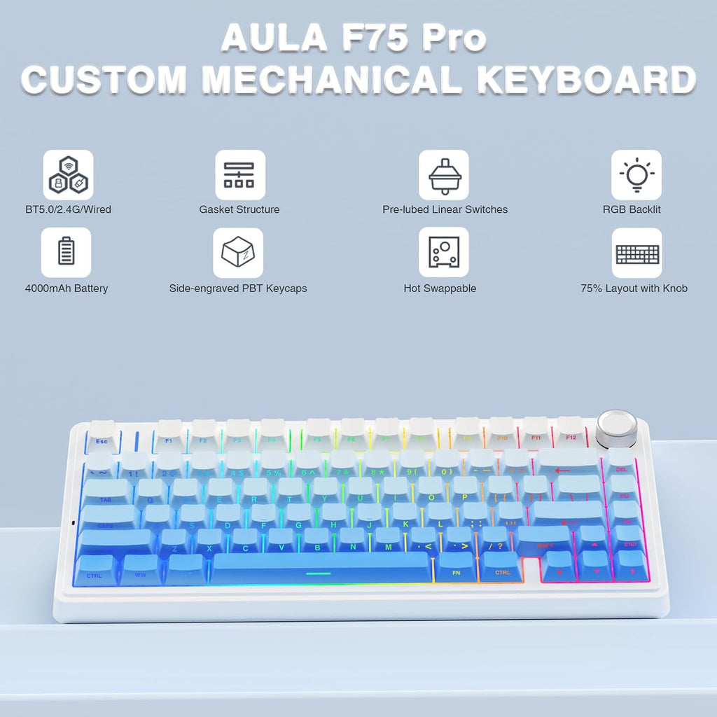 AULA F75 Pro Teclado mecánico inalámbrico, teclado personalizado in...
