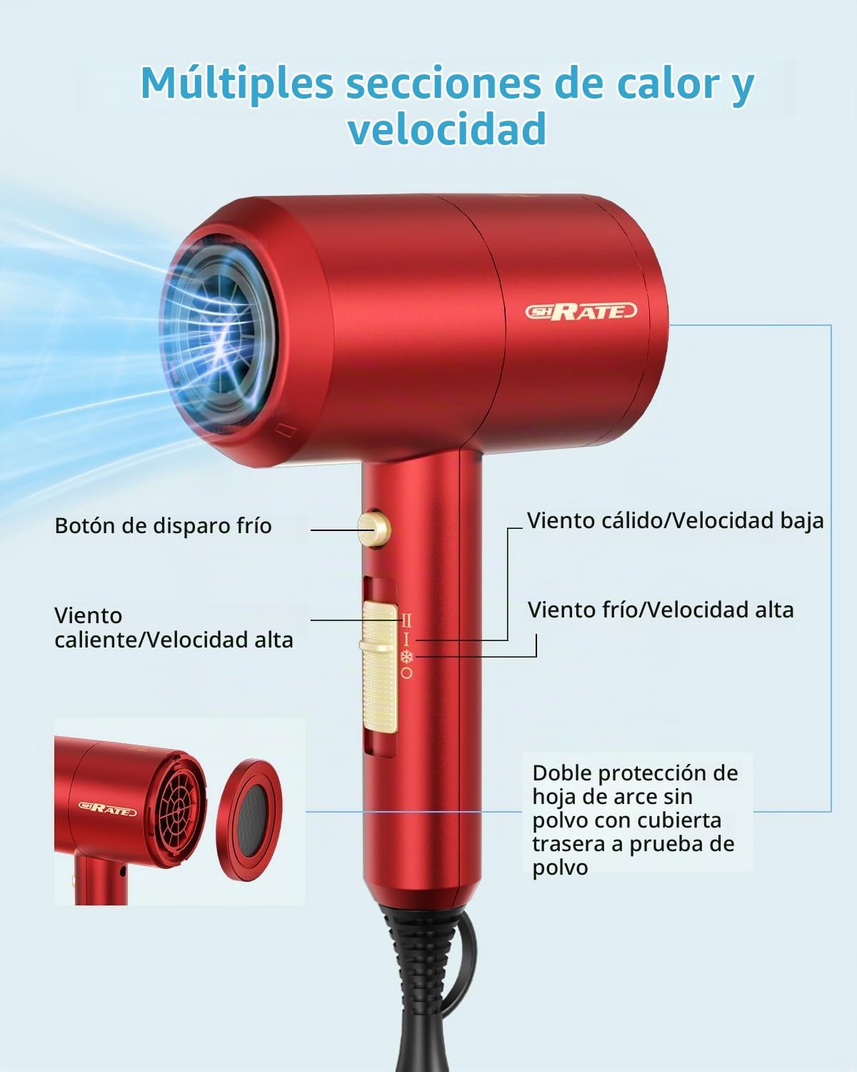 SHRATE Secador de pelo iónico con difusor | Secador profesional par...