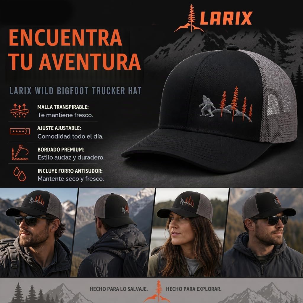 LARIX Trucker Hat Men - Gorra Snapback con parte trasera de malla t...