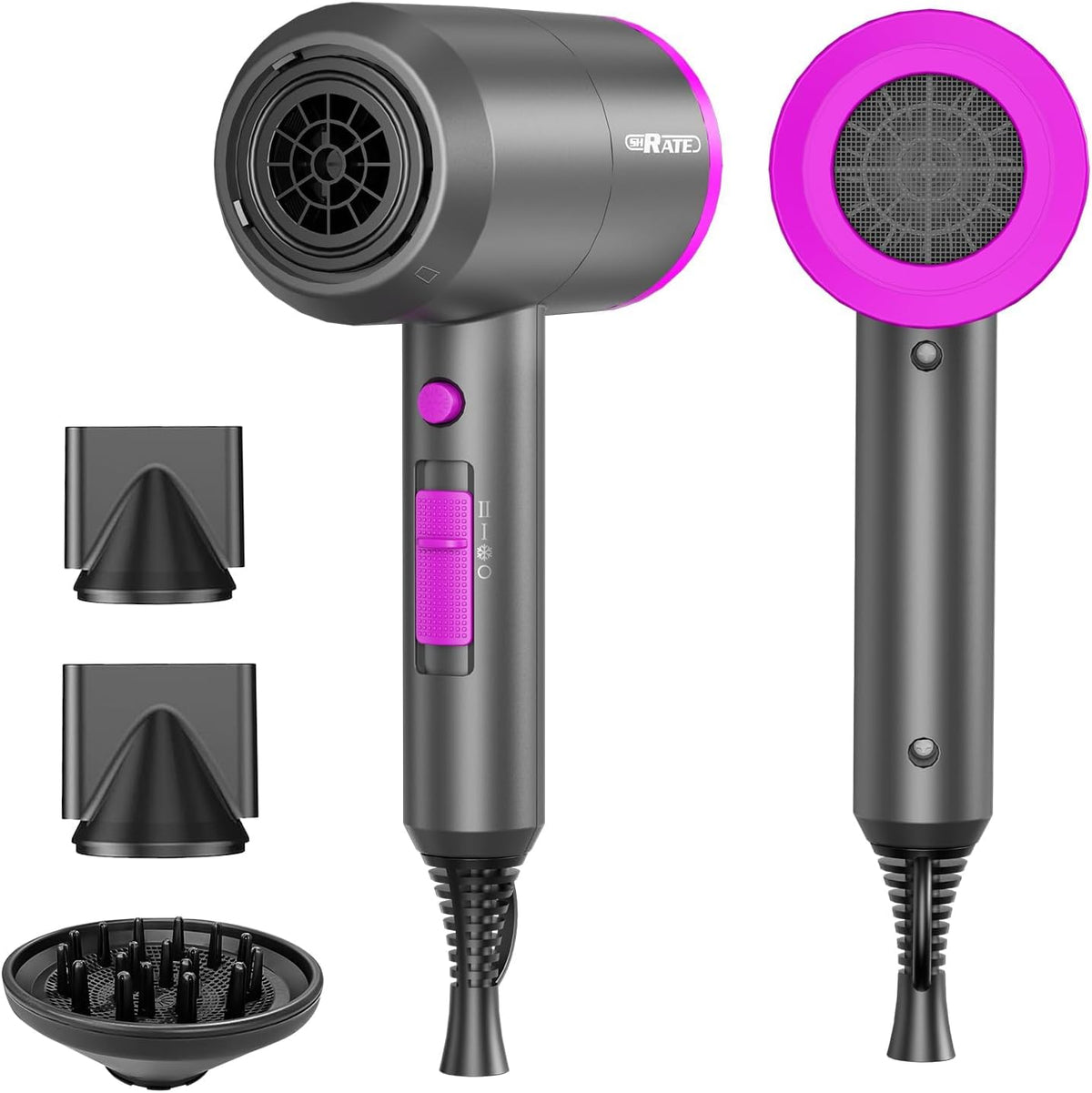 SHRATE Secador de pelo iónico profesional con difusor y boquilla |...