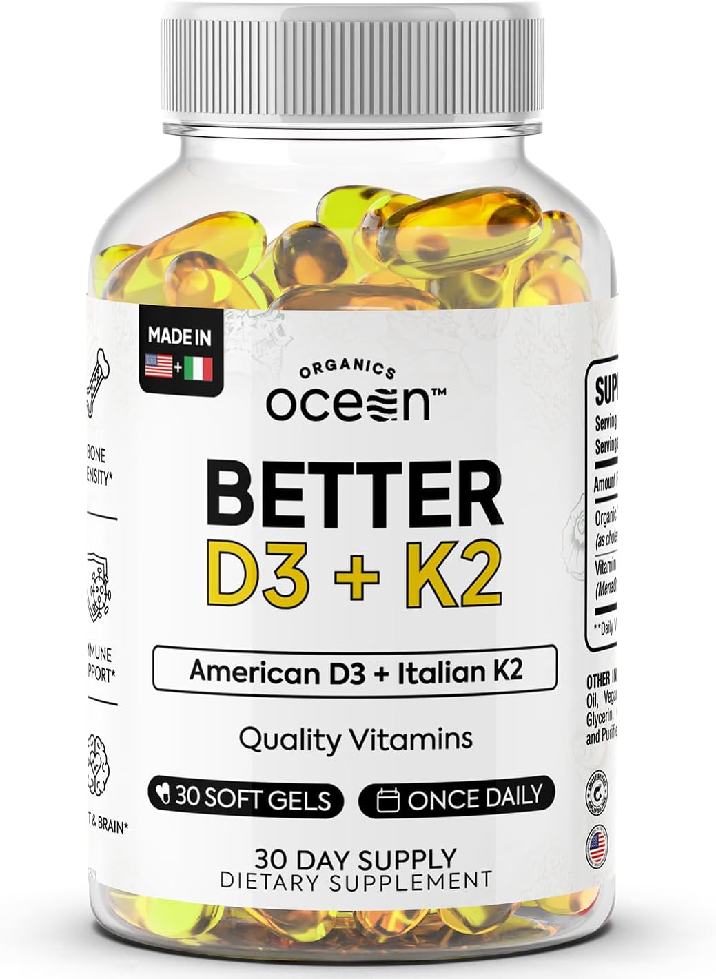 Organics Ocean Better D3 + K2-100% Suplementos Orgánicos de VIT D3...