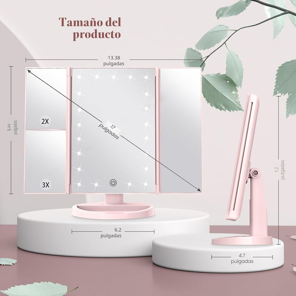 HUONUL Espejo de tocador con aumento 2X\/3X\/10X con luz, espejo de...