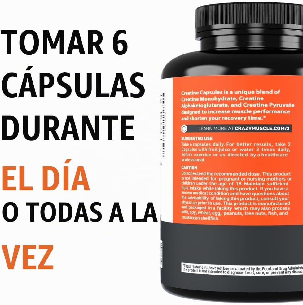 Crazy Muscle Cápsulas de Creatina, 5g de Ganador de Masa a Granel P...