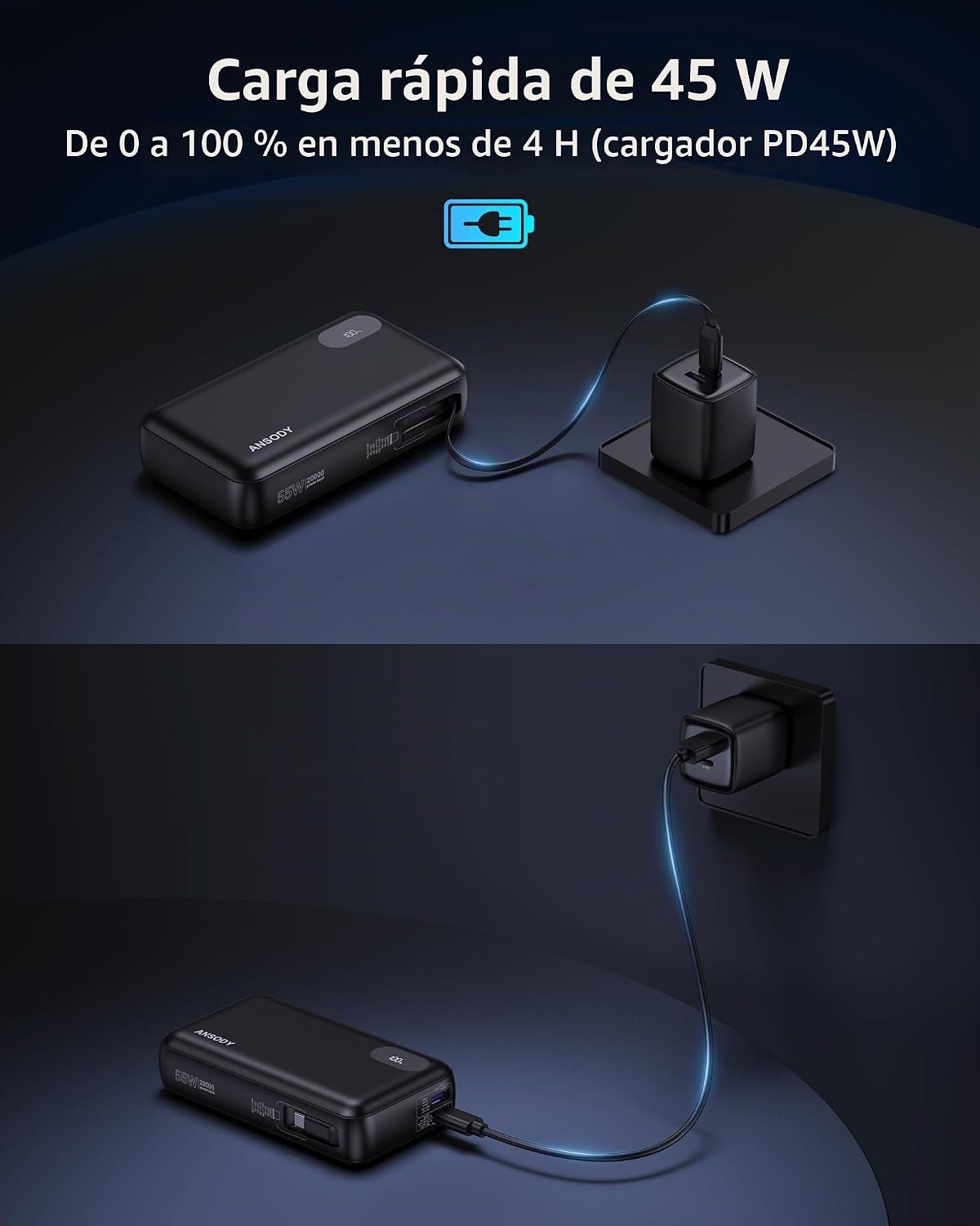 Banco portátil del poder del cargador 45W, 20000mAh con el cable re...