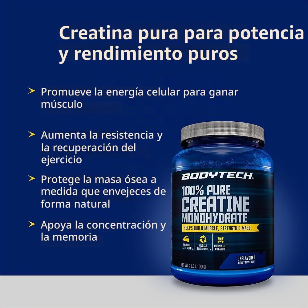 BodyTech - Monohidrato de creatina en polvo, sin sabor, 31.9 onzas,...