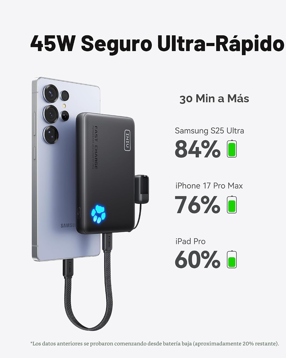 INIU 10000mAh 45W cargador portátil de carga rápida, banco de energ...