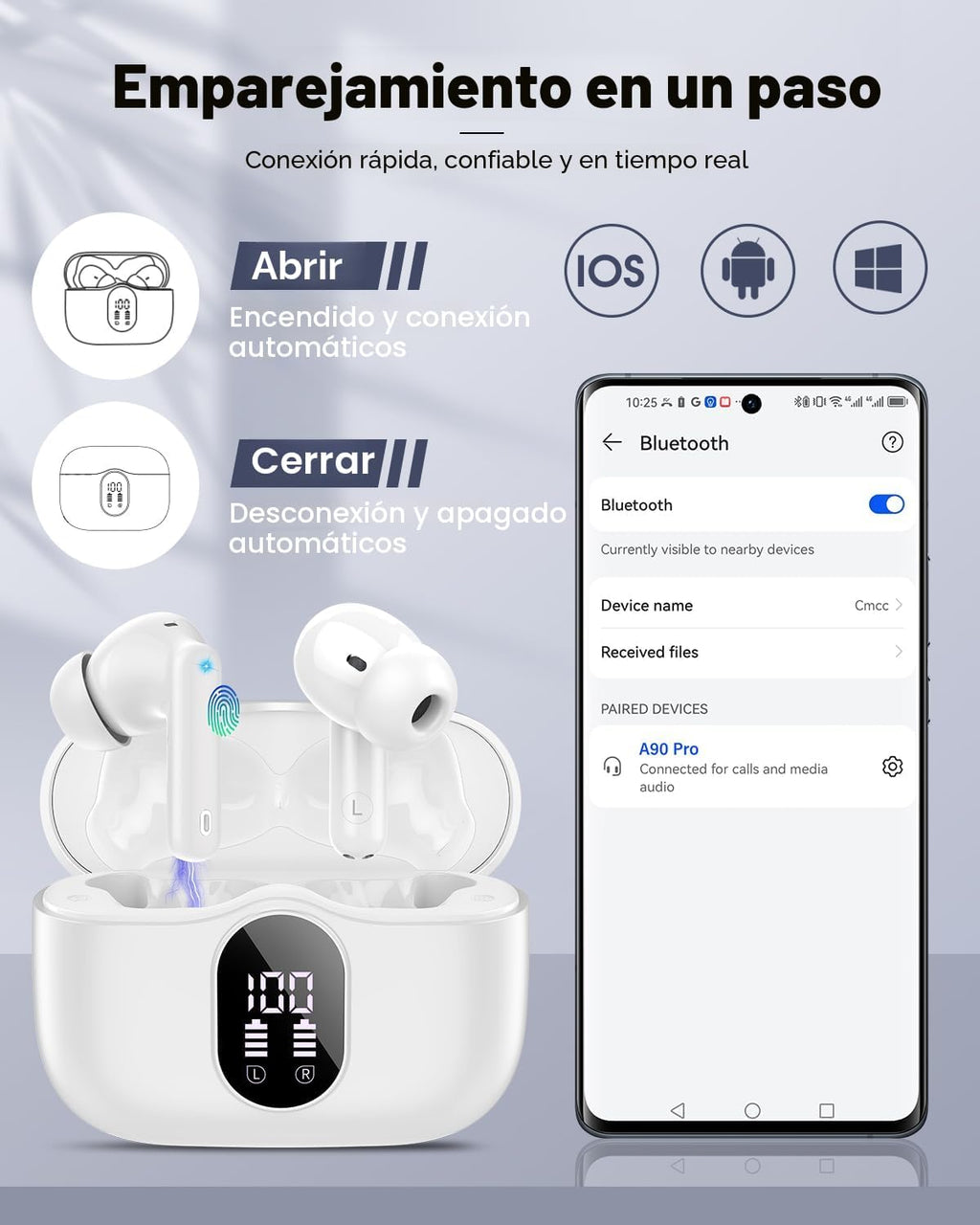 Auriculares inalámbricos, Bluetooth 5.4 Auriculares estéreo y llama...