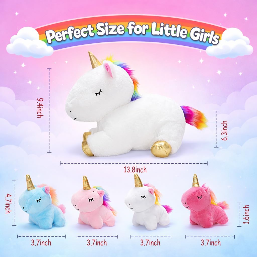 KMUYSL Mamá Peluches con 4 Bebés, Peluche para Niños, Unicornio | P...