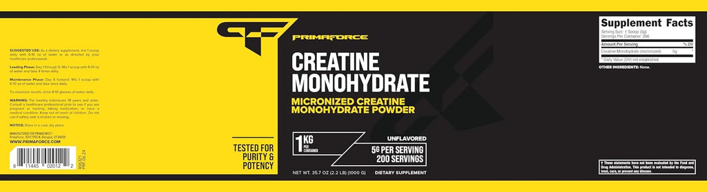 Primaforce Monohidrato de creatina en polvo - 0.04 oz - Micronizado