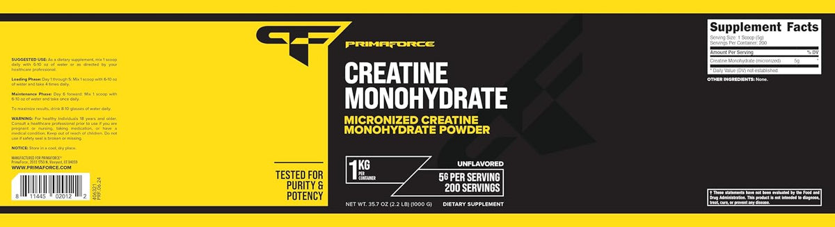 Primaforce Monohidrato de creatina en polvo - 0.04 oz - Micronizado