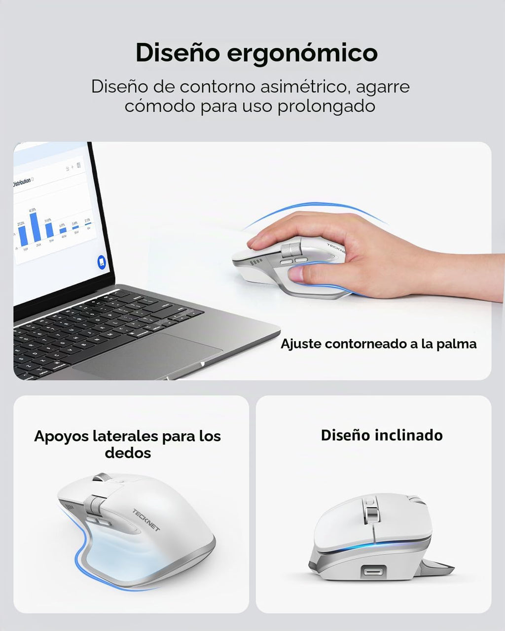 Ratón inalámbrico TECKNET, desplazamiento lateral Bluetooth recarga...