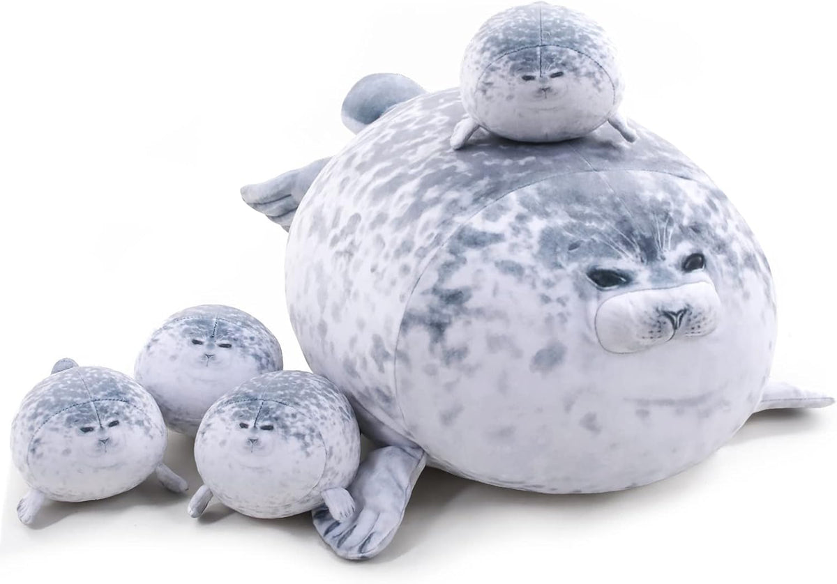 TOYSYM - Peluche de sello con 4 bebés, almohada de animales de pelu...