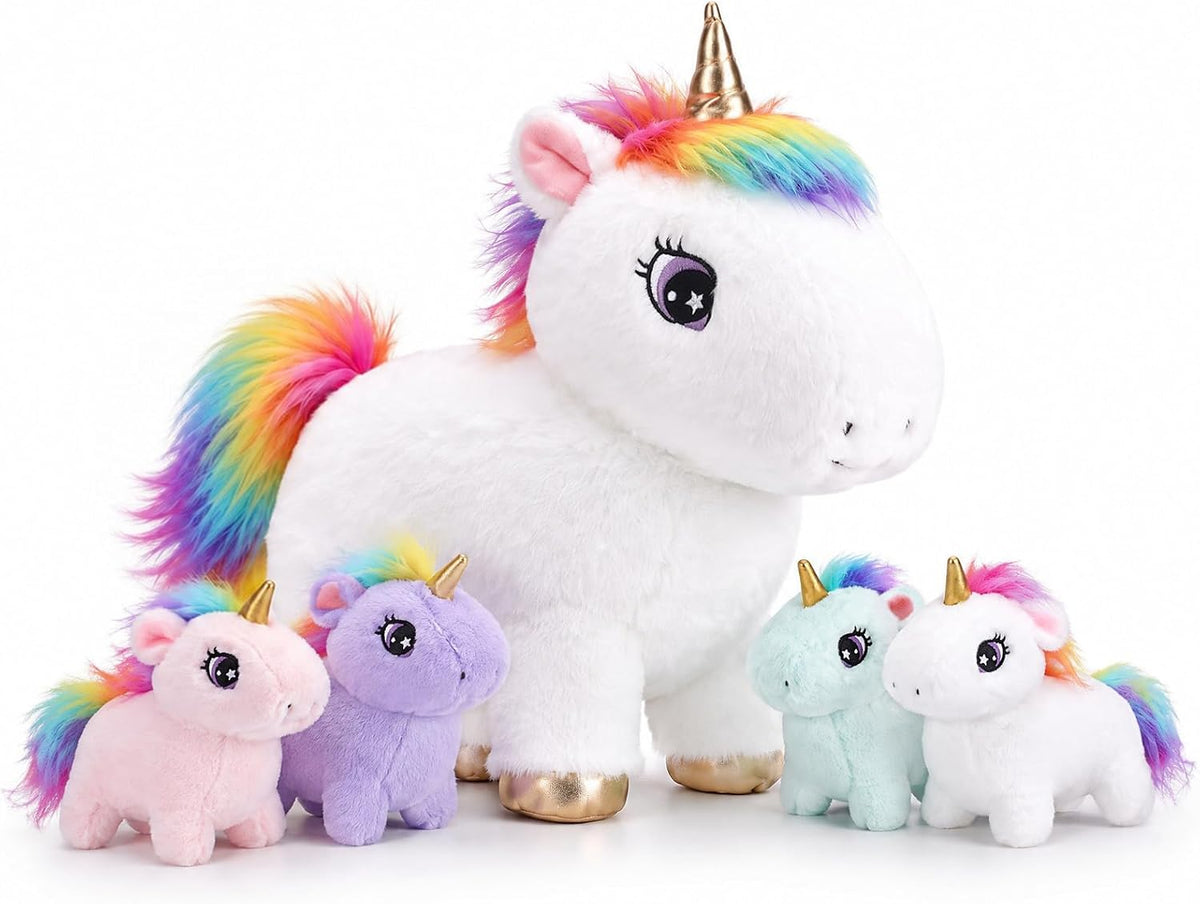TOYSYM Animal de peluche de unicornio con bebés, conjunto familiar...