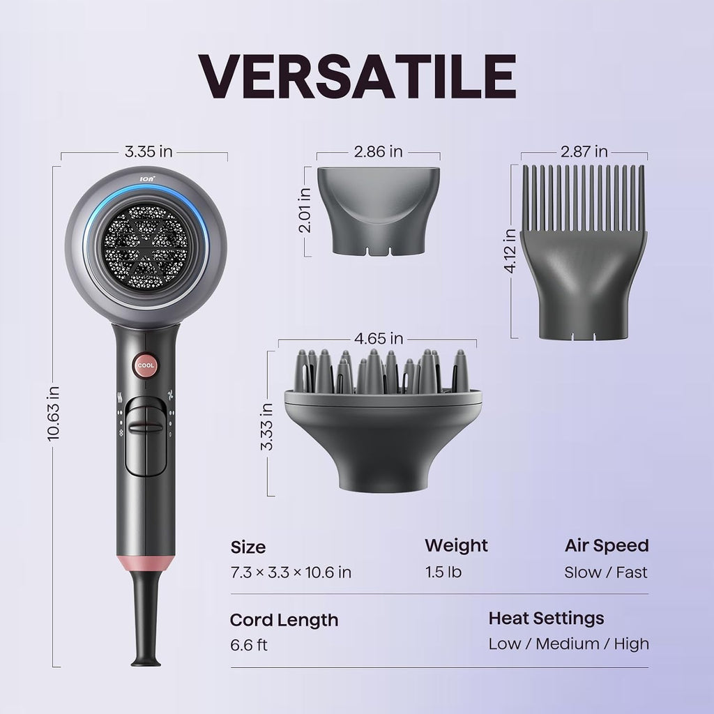 Wavytalk Secador de pelo iónico soplado con difusor para cabello ri...