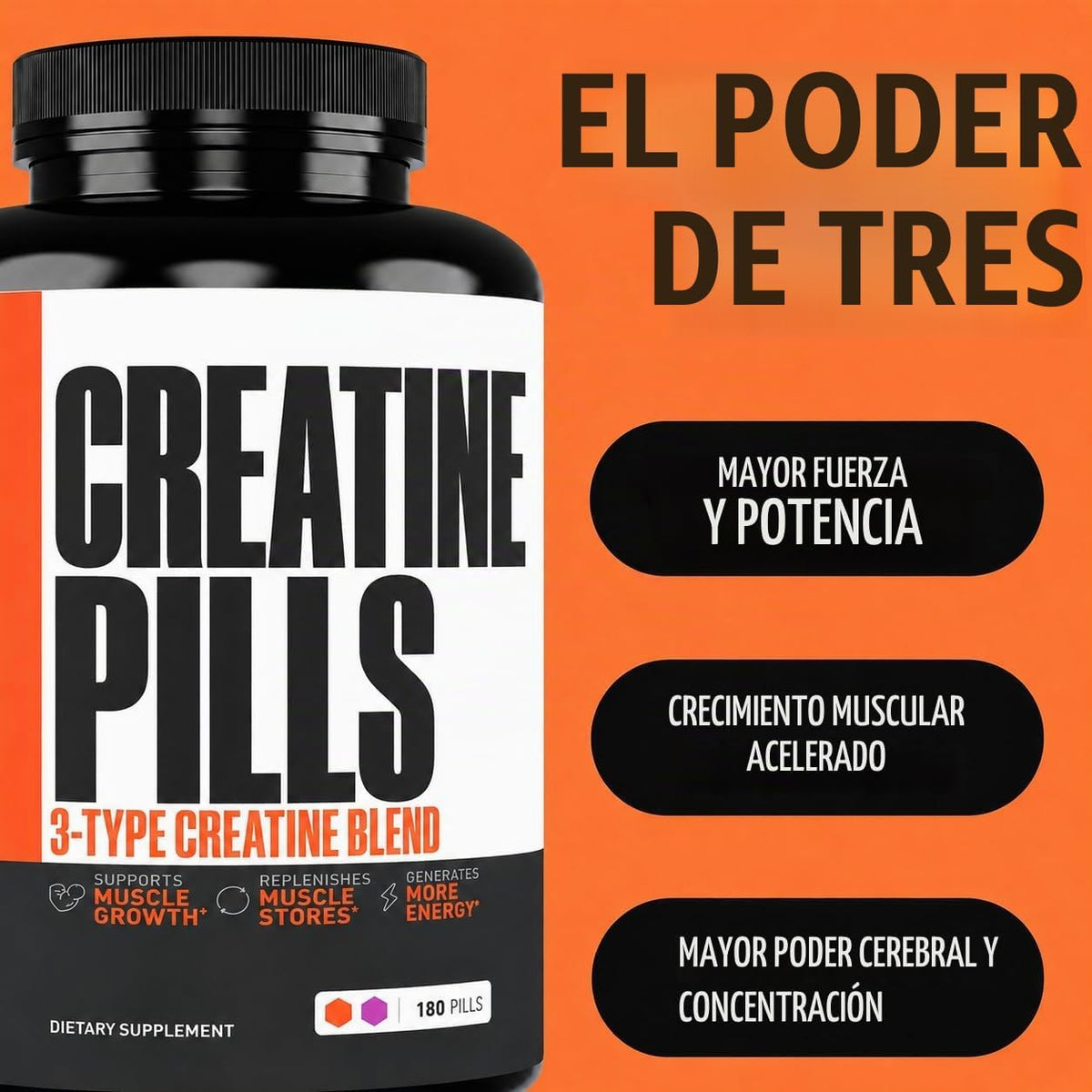 Creatine Monohydrate Pills | Suplemento preentrenamiento de fórmula...