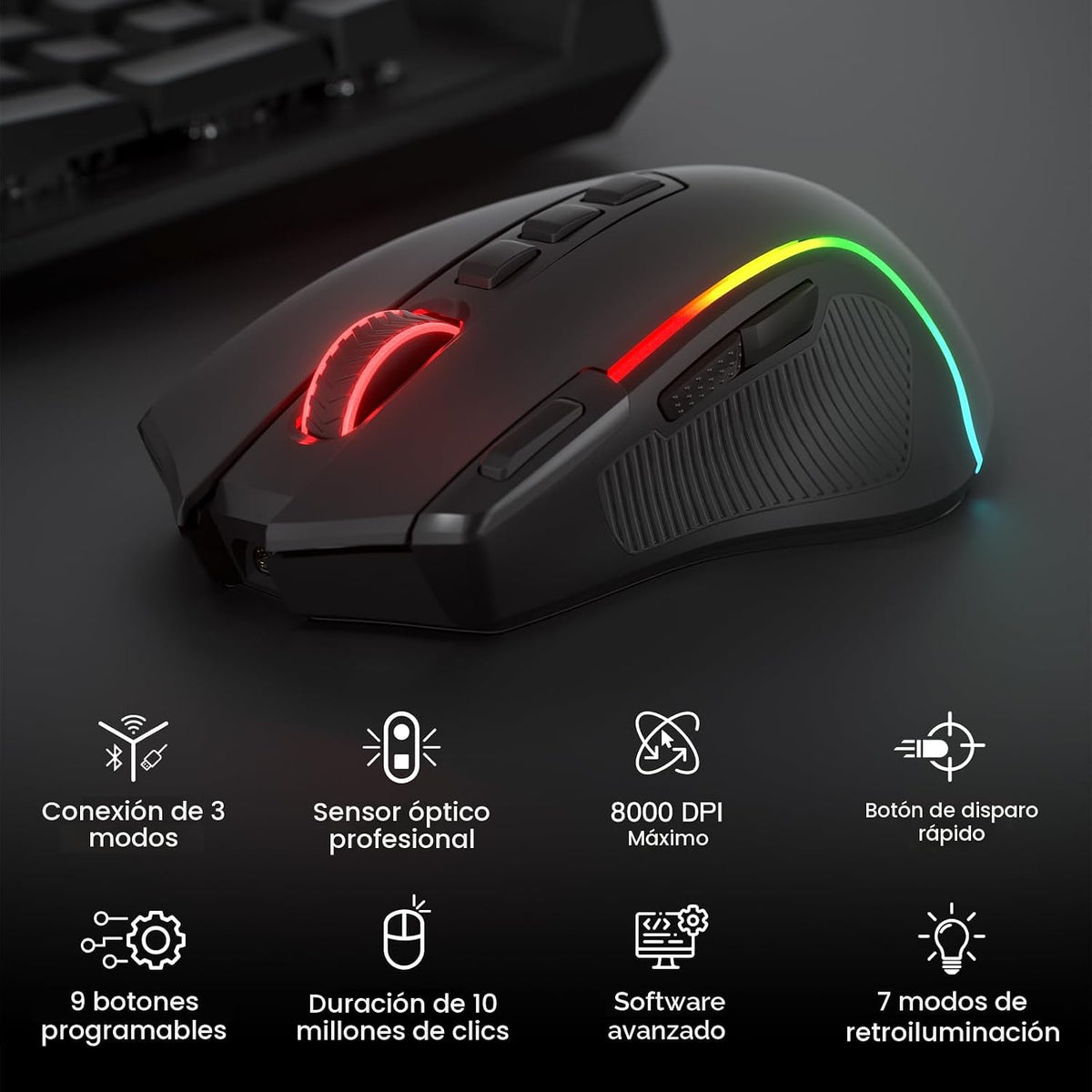 Redragon Ratón óptico inalámbrico RGB para juegos M612 teclas de |...