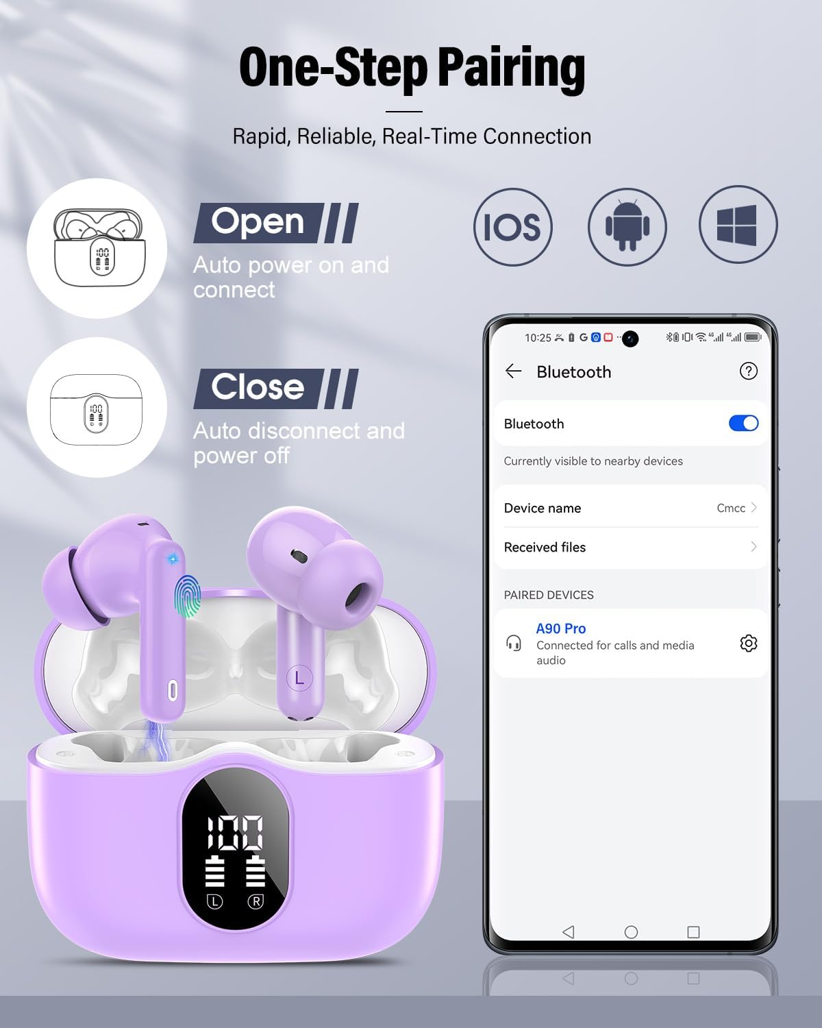 Auriculares inalámbricos, Bluetooth 5.4 Auriculares estéreo y llama...