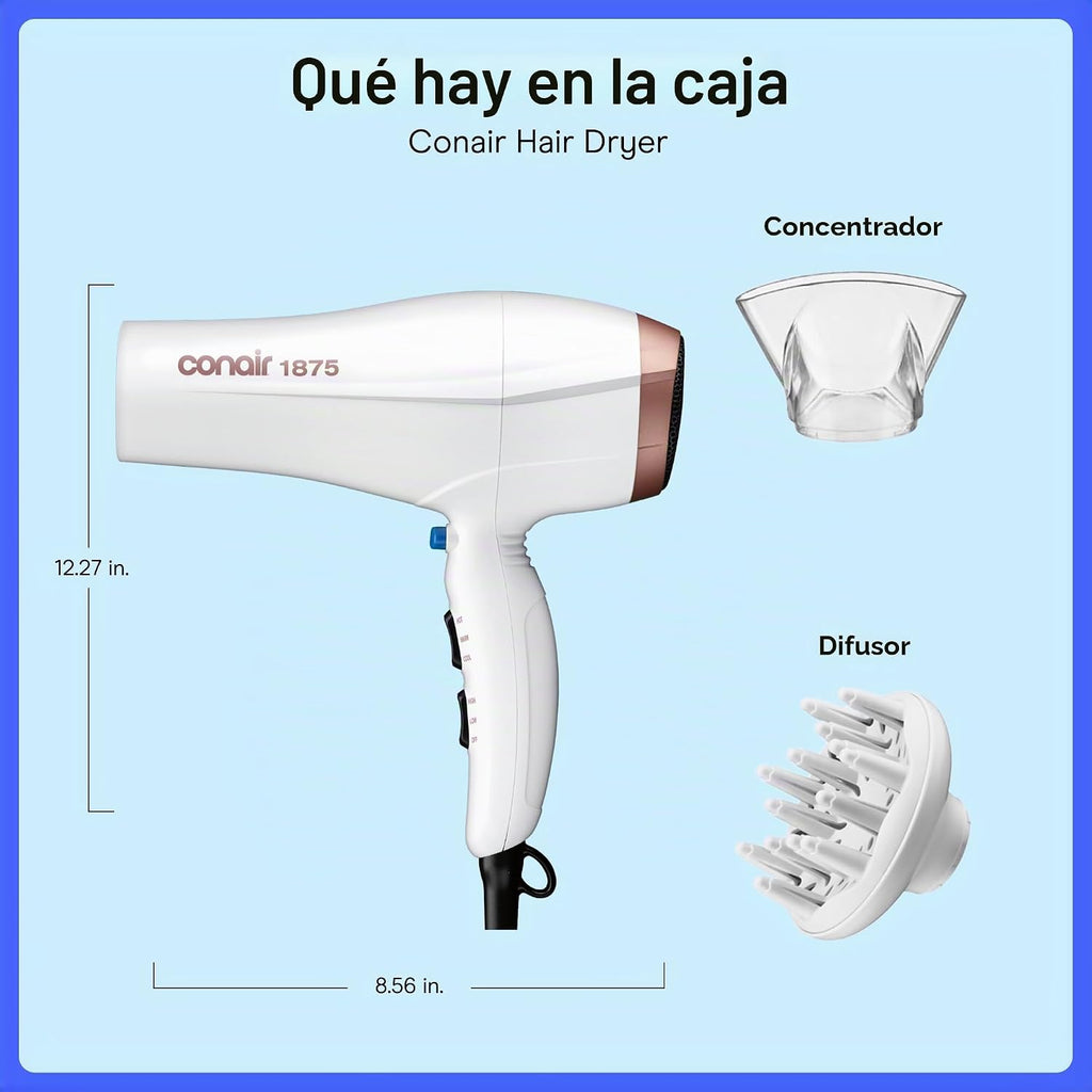 Secador de pelo doble cerámico Conair con difusor y concentrador, 1...