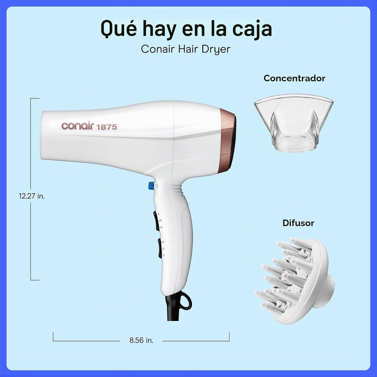 Secador de pelo doble cerámico Conair con difusor y concentrador, 1...