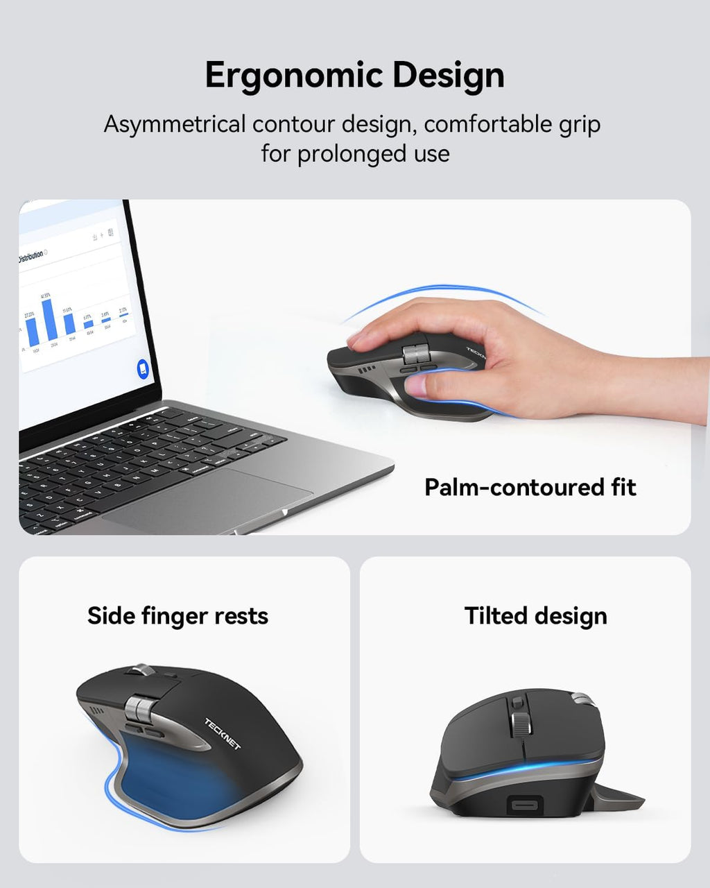 TECKNET Ratón inalámbrico, desplazamiento lateral Bluetooth recarga...