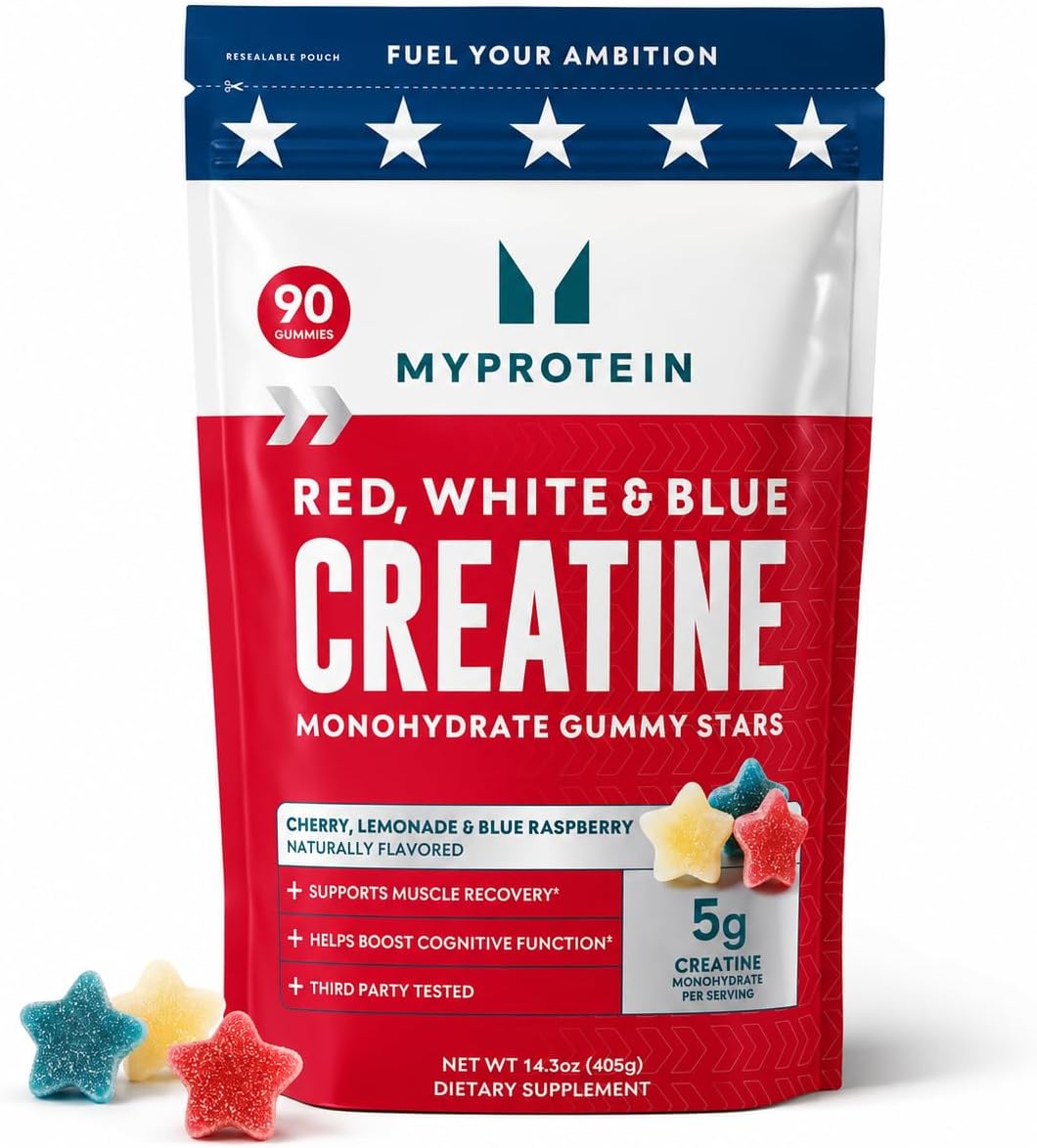 Myprotein Gomitas de creatina, rojas, blancas y azules, 90 unidades...