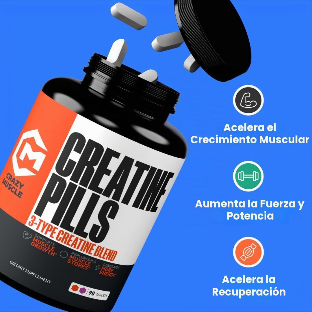 Crazy Muscle, Pastillas de Creatina, 5g 3X Monohidrato de Creatina...