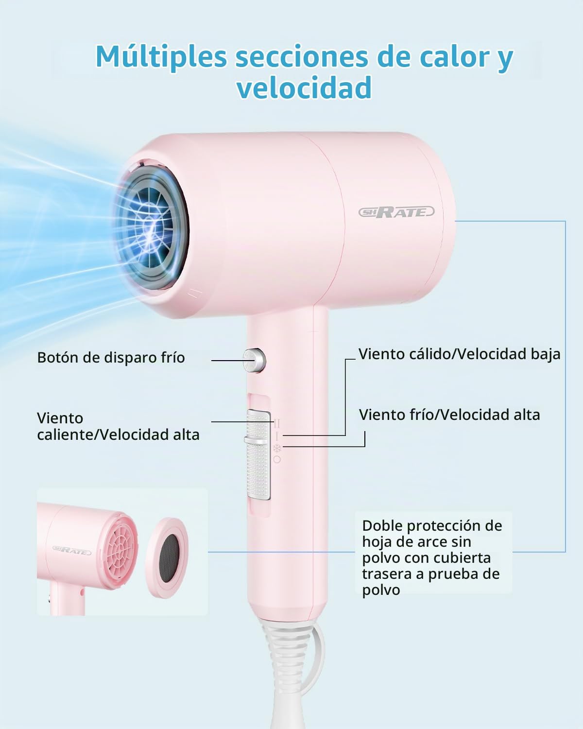 SHRATE Secador de pelo iónico con difusor | Secador profesional par...