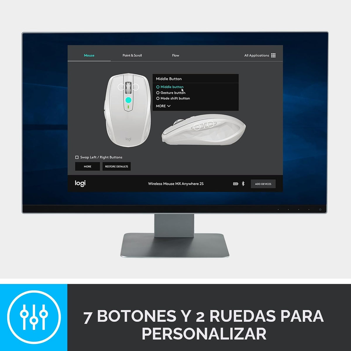 Ratón inalámbrico compacto Logitech MX Anywhere 2S Bluetooth Editio...