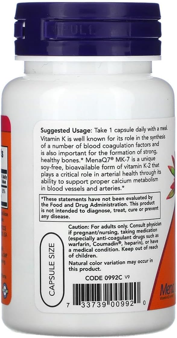 Now Foods Vitamina K2 (MK7) Cápsulas veganas, 0.0000035 oz., 60 uni...