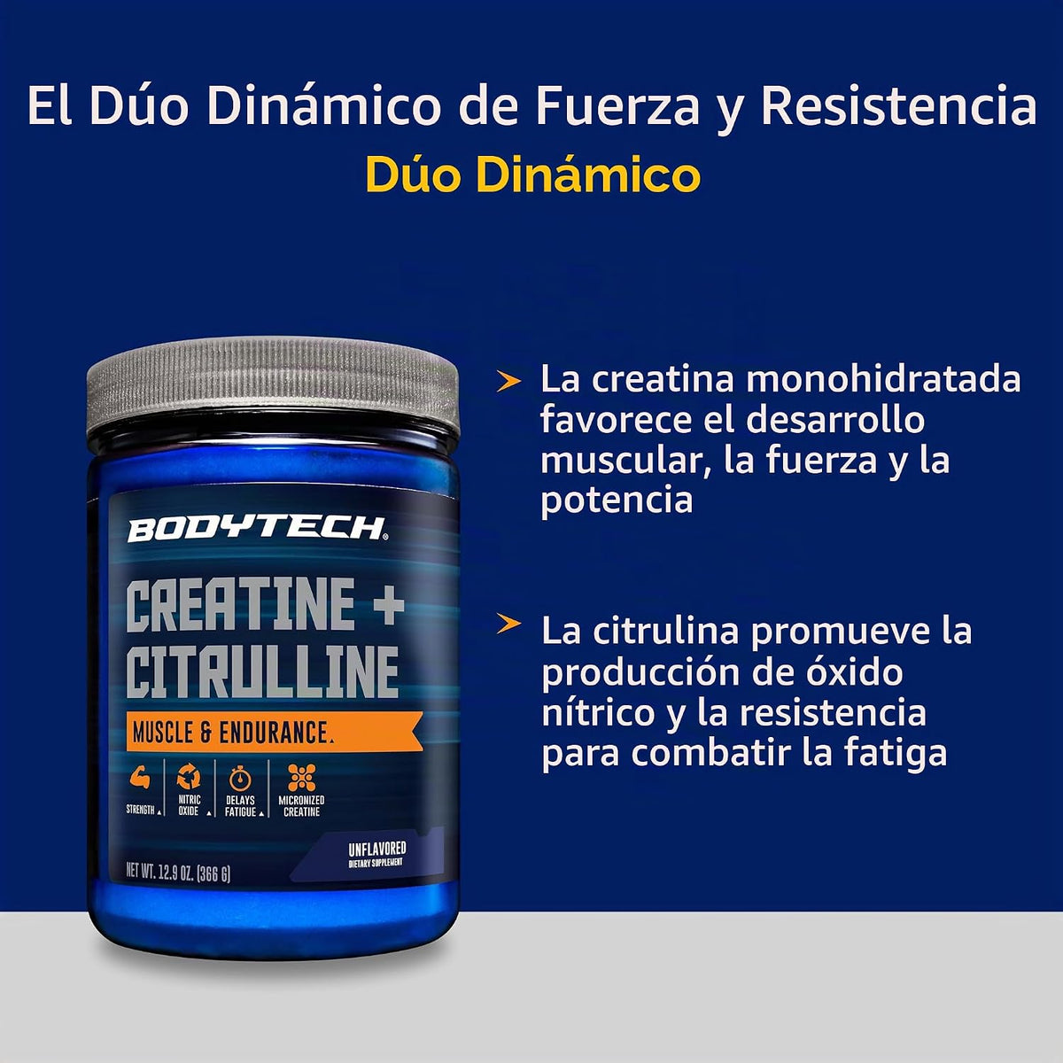 BodyTech Monohidrato de creatina + polvo de citrulina, sin sabor, 3...