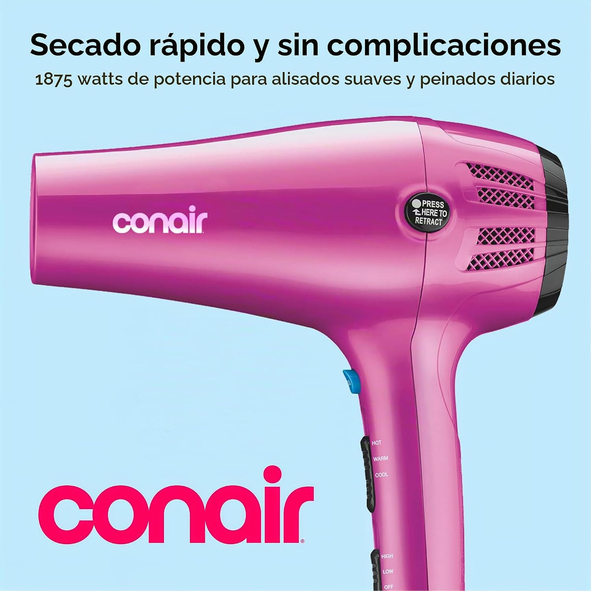 Conair 1875 W cord-keeper secador de pelo con ionizador; Color Rosa...