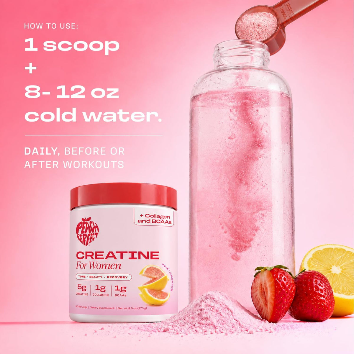 Peach Perfect Creatina para mujeres \u2013 Monohidrato de creatina...