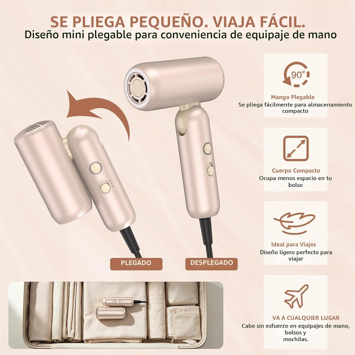 Mythsight StyleVibe - Secador de pelo de viaje de doble voltaje, co...