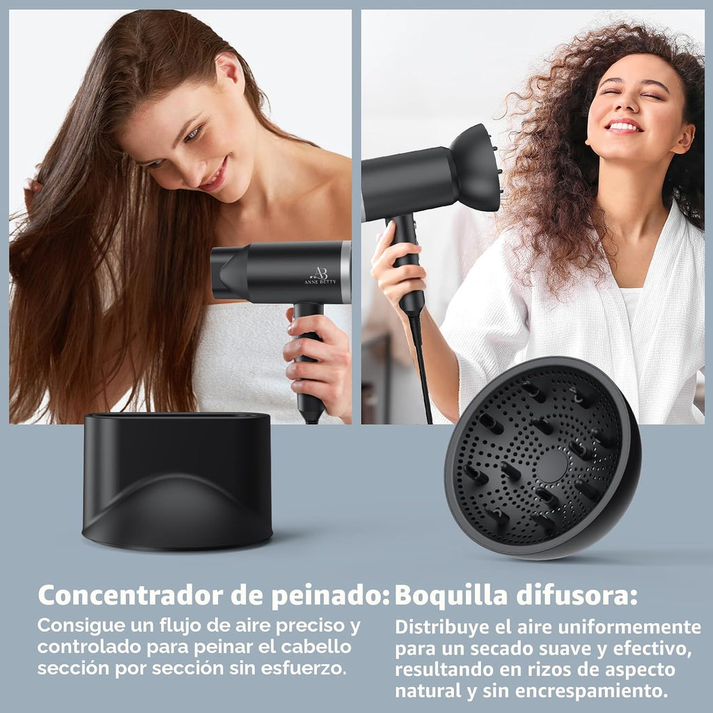 ANNE BETTY Secador de Cabello Iónico con Difusor, Secador de 1800W...