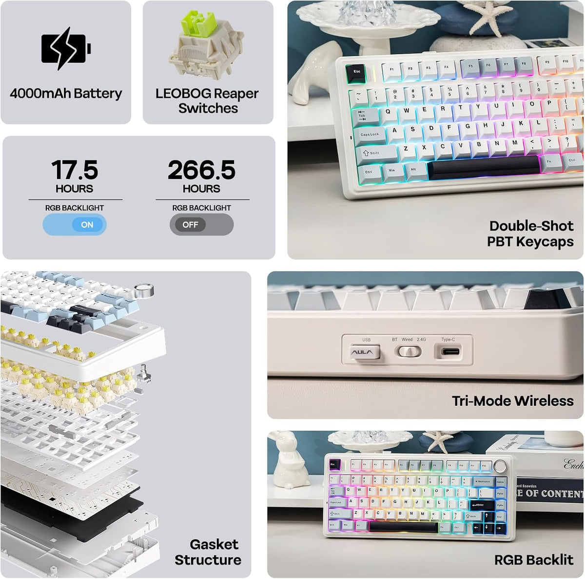 EPOMAKER x Aula F75 - Teclado mecánico con junta, 75% inalámbrico i...