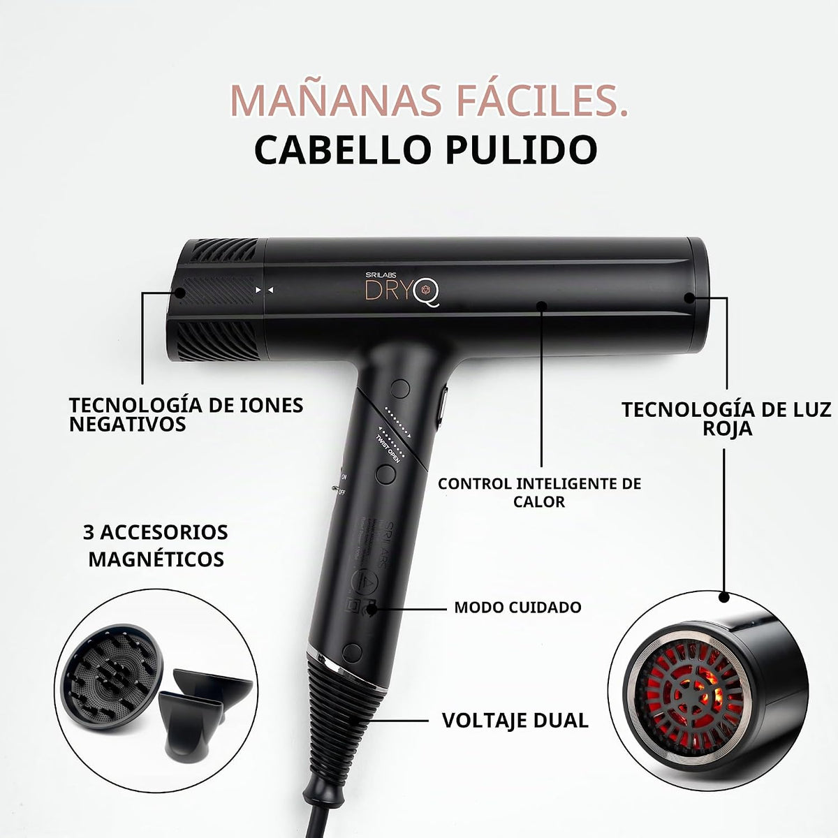 Secador de pelo por infrarrojos SRILabs DryQ: luz roja, control de...