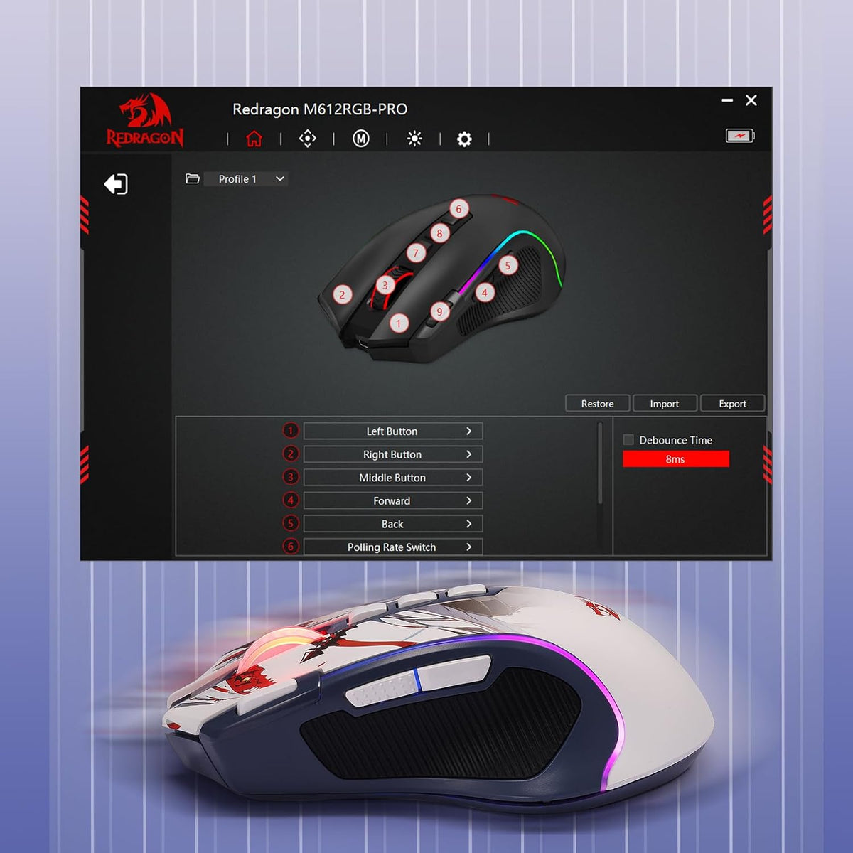 Redragon M612AK PRO Ratón inalámbrico para juegos de anime Teclas d...