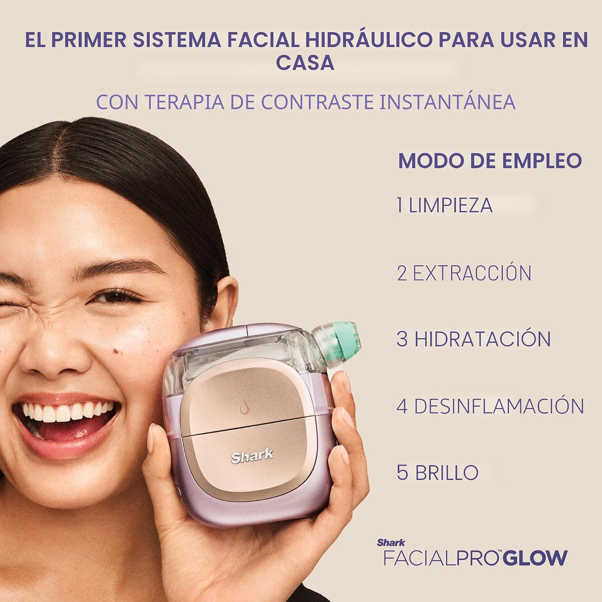 Shark FacialPro Glow + Terapia facial y de contraste 2 en 1 DePuffi...